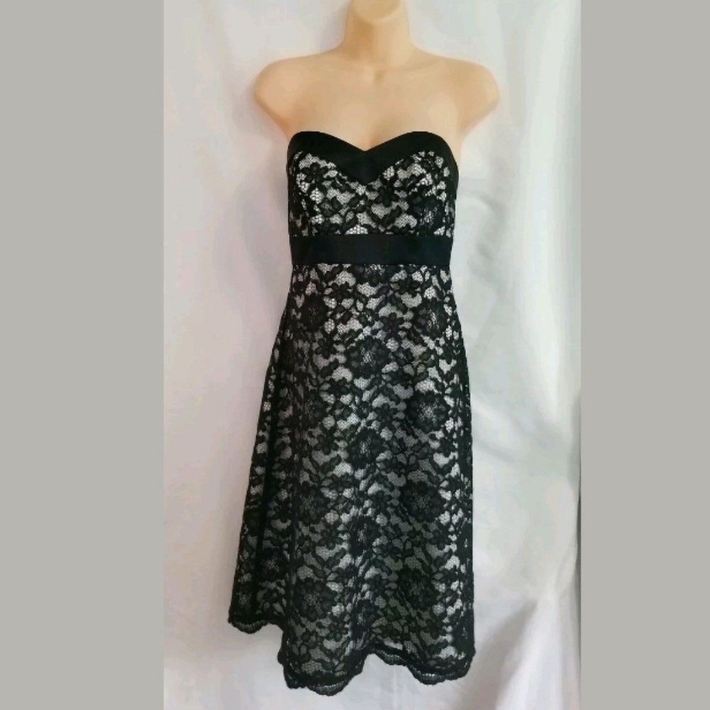 Womens White House Black Market Black Lace White Lining Dress Back Zipper Size 2